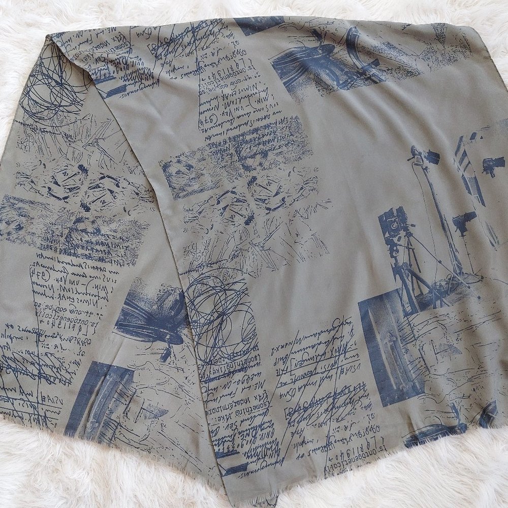 Medici 100% Silk Grey Photograph Studio Print Scarf 62" x 26"